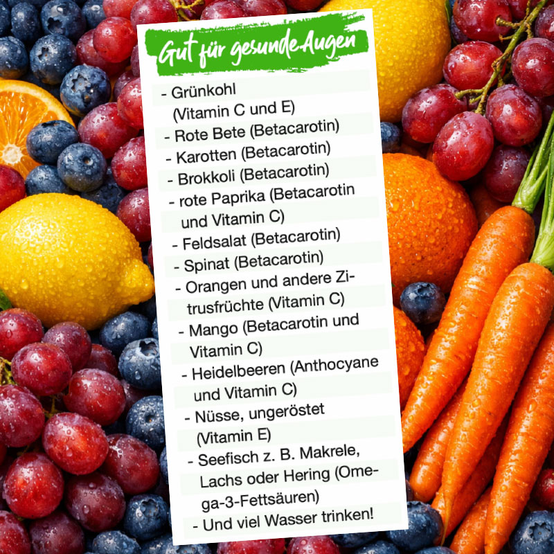 Liste mit Lebensmitteln gut für die Augen